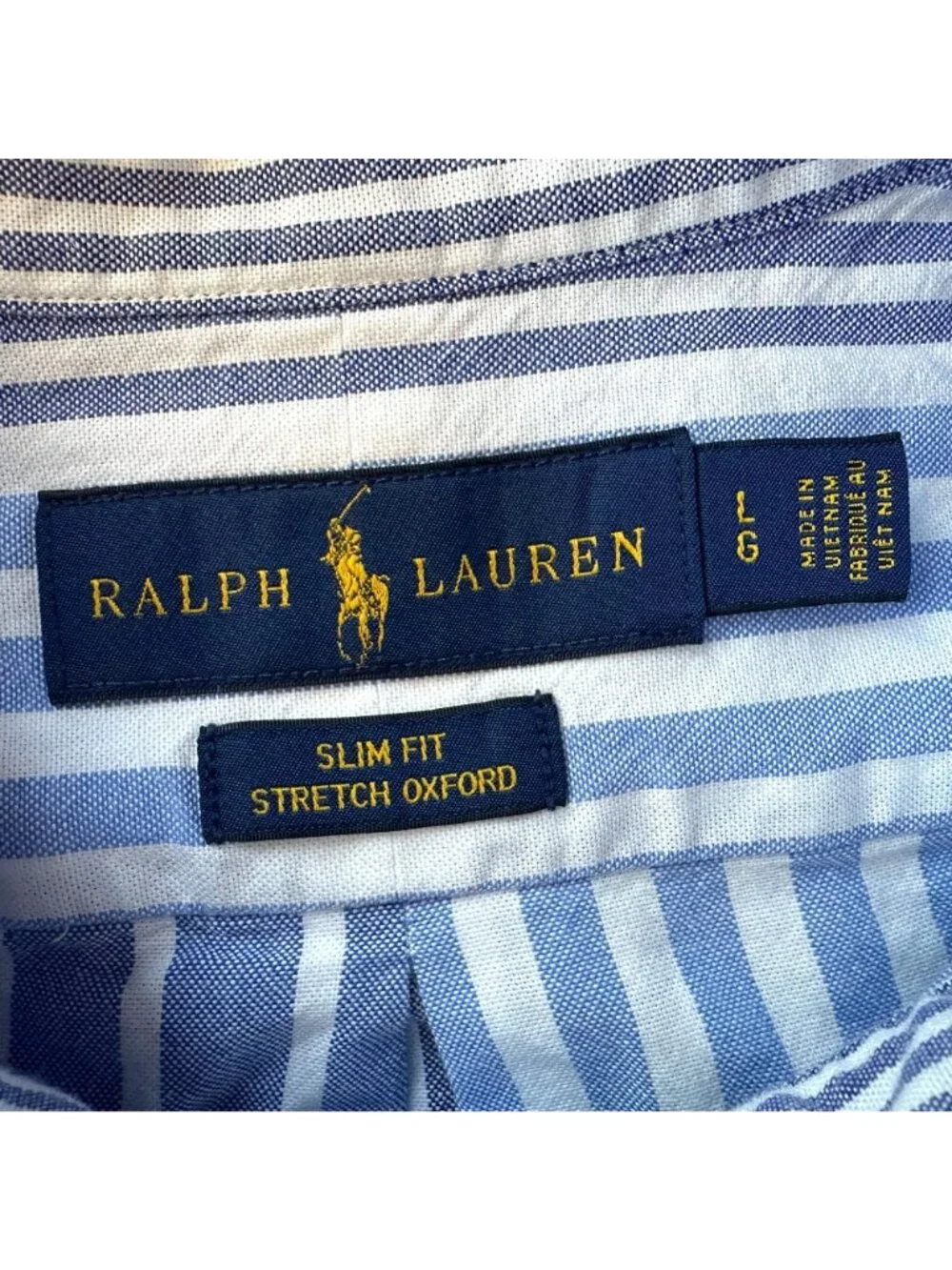 Polo Ralph Lauren Mens Large Shirt Slim Fit Stretch Oxford Striped Blue White